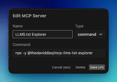 MCP LLMS.txt Explorer Screenshot
